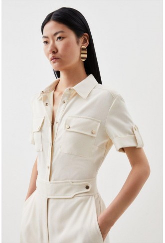 Relaxed Tailored Belted Utility Pocket Jumpsuit