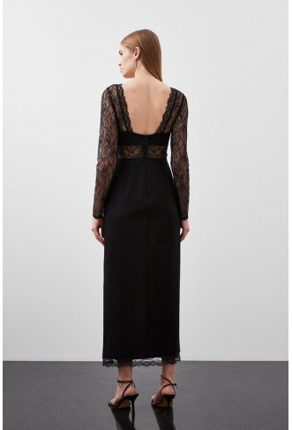 Lace And Ponte Jersey Maxi Dress