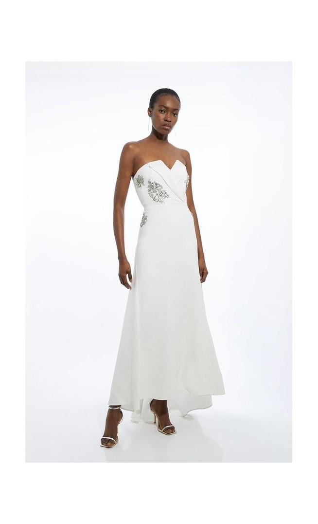 Crystal Embellished Bandeau Tailored Contrast Maxi Dress