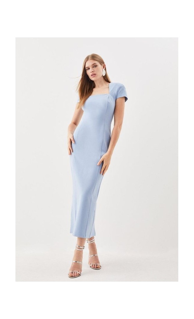 Ponte Cap Sleeve Column Maxi Dress