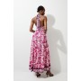 Floral Printed Viscose Woven Halter Maxi Dress