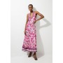 Floral Printed Viscose Woven Halter Maxi Dress