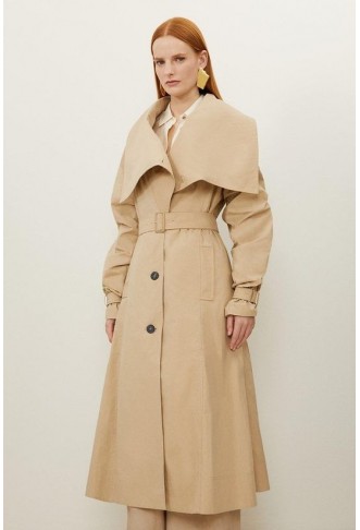 Tailored Asymmetric Collar Relaxed Fit Belted Coat