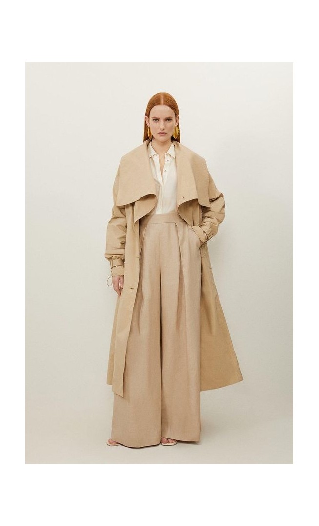 Tailored Asymmetric Collar Relaxed Fit Belted Coat