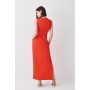 Italian Structured Rib & Satin Contrast Panel Midi Dress