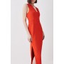 Italian Structured Rib & Satin Contrast Panel Midi Dress