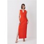 Italian Structured Rib & Satin Contrast Panel Midi Dress