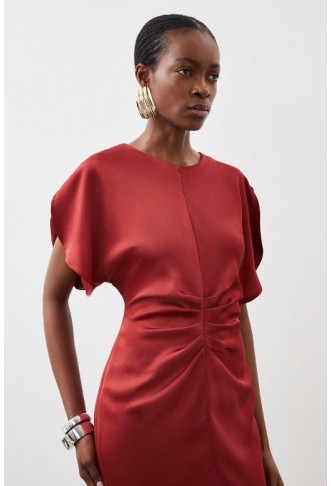 Tailored Satin Back Crepe Ruched Front Midi Dress