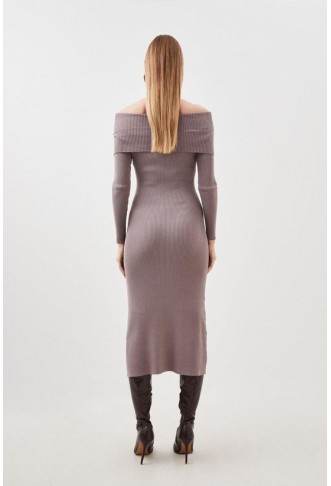 Viscose Blend Bardot Knit Midi Dress