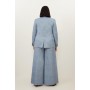 Plus Size Tailored Denim Look Linen Wide Leg Trousers