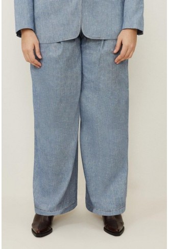 Plus Size Tailored Denim Look Linen Wide Leg Trousers