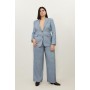 Plus Size Tailored Denim Look Linen Wide Leg Trousers