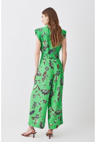 Topstitch Floral Batik Premium Linen Viscose Jumpsuit