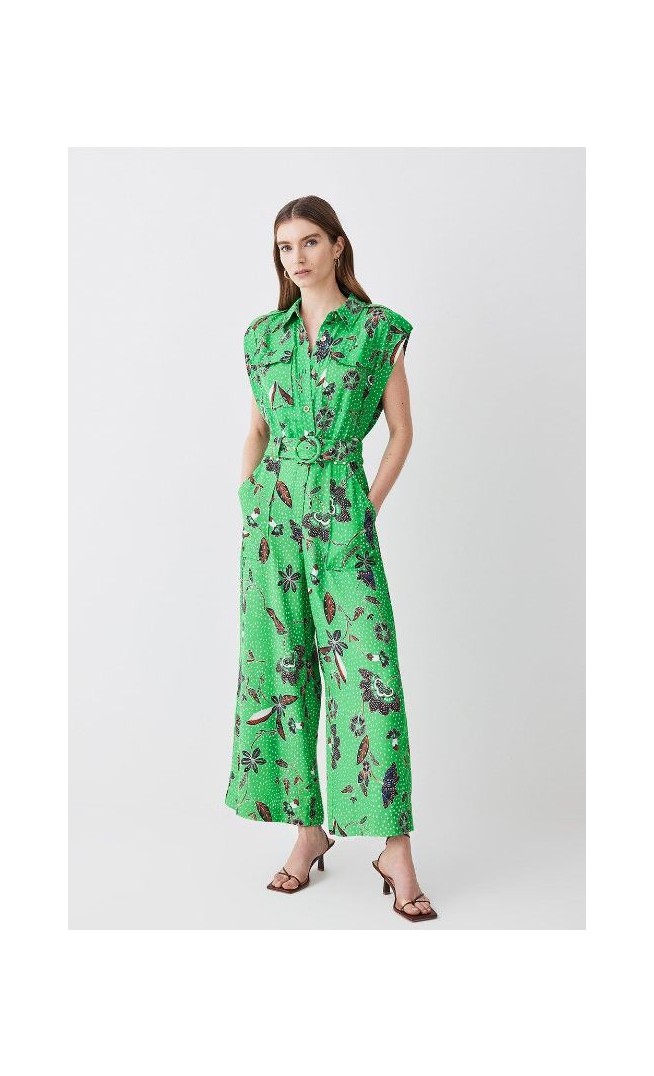 Topstitch Floral Batik Premium Linen Viscose Jumpsuit