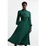 Pleated Woven Midaxi Shirt Dress With Belt