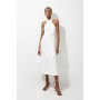 Viscose Linen Woven Cross Neckline Midi Dress