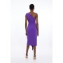 Compact Viscose Tailored One Shoulder Drape Front Pencil Dress