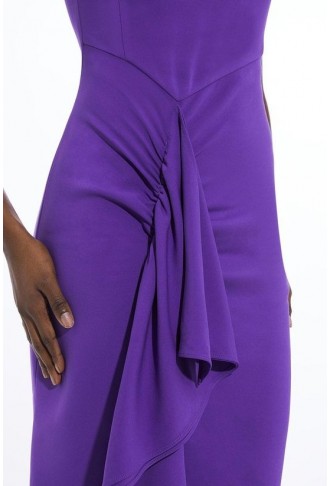 Compact Viscose Tailored One Shoulder Drape Front Pencil Dress