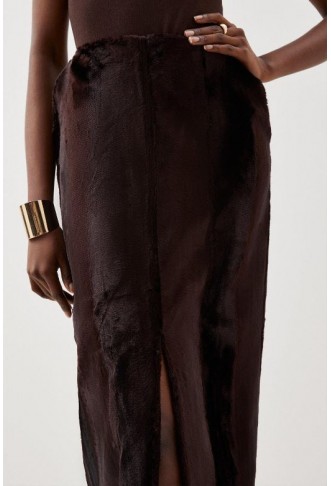 Tailored Signature Ponyskin High Waist Midi Skirt