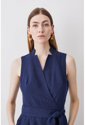 Linen Notch Neck Belted Jumpsuit