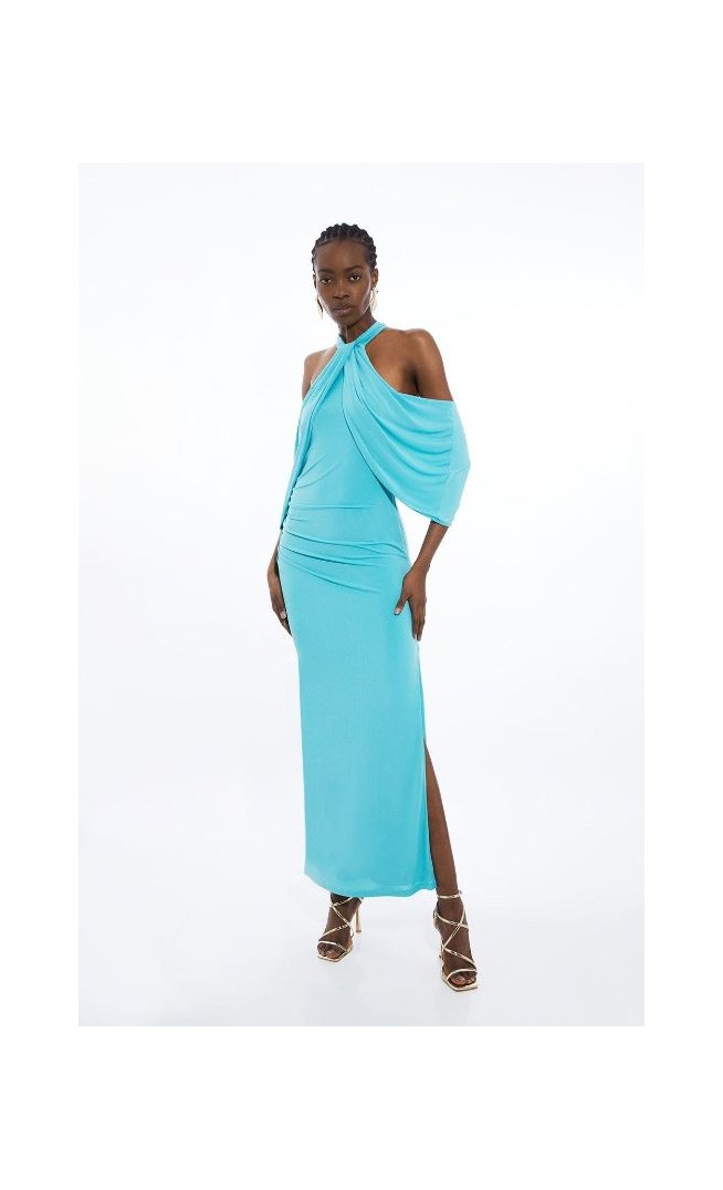 Jersey Crepe Cold Shoulder Midi Dress