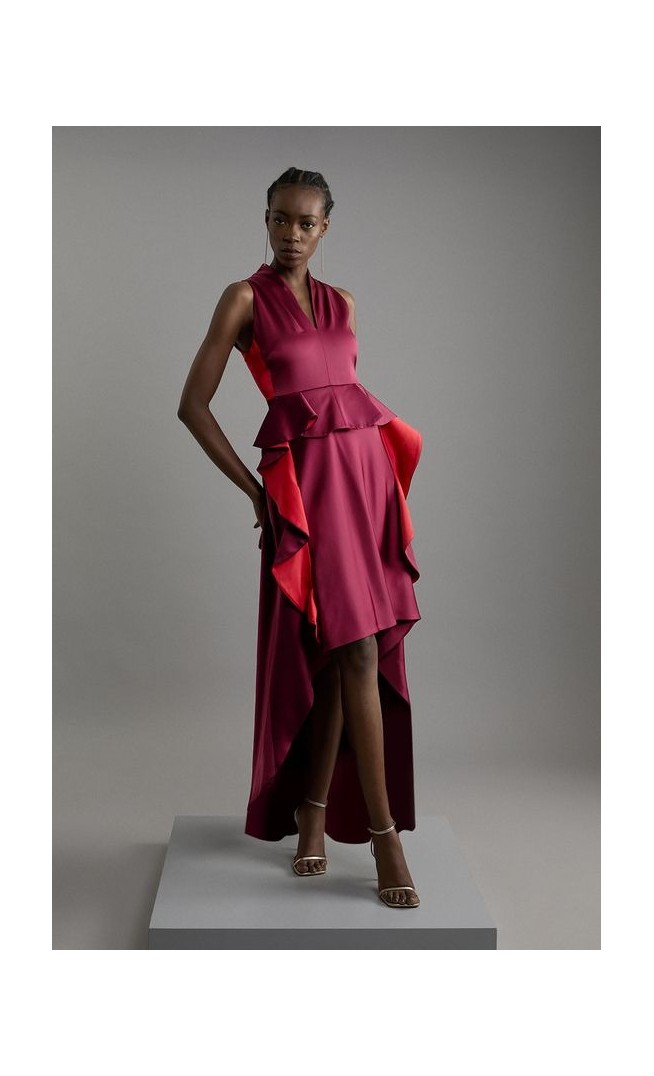 Tailored Colour Block Ruffled Midaxi Dress