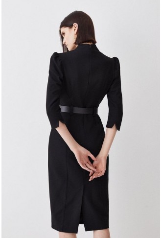 Tall Structured Crepe Belted Forever Midi Dress