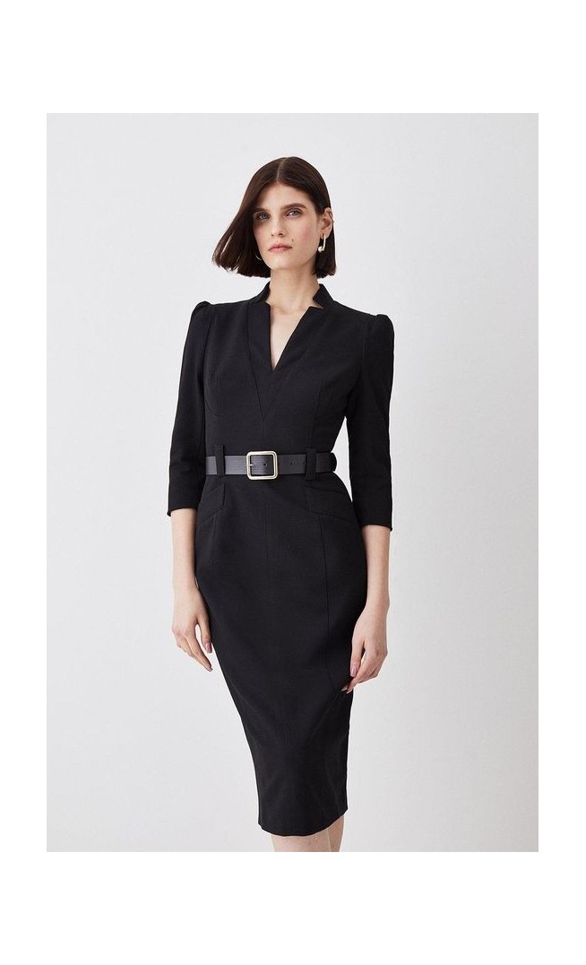 Tall Structured Crepe Belted Forever Midi Dress