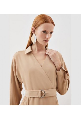 Soft Tailored Pleat Detail Belted Shirt