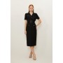 Compact Stretch Wrap Belted Tailored Midi Dress