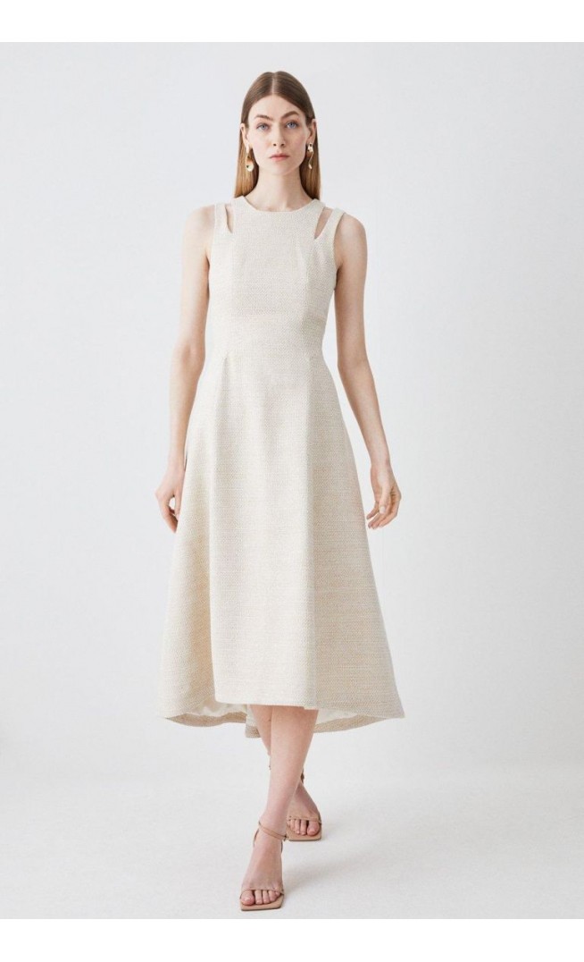 Textured Seam Detail Belted Midaxi Dress