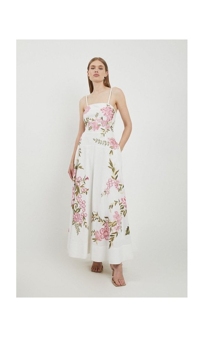 Lydia Millen Linen Embroidery Bardot Prom Dress