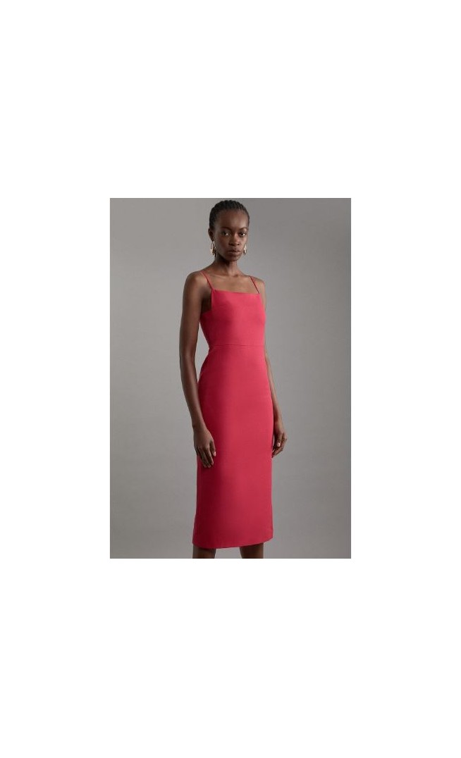 Structured Crepe Tailored Square Neck Midi Dress