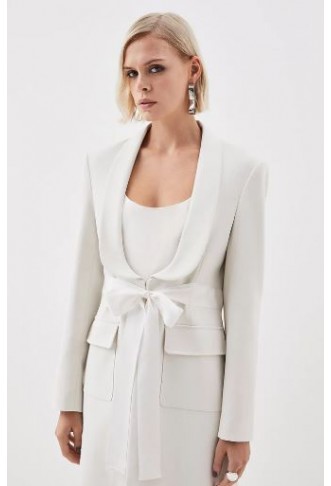 The Founder Premium Twill Tie Waist Detail Maxi Coat