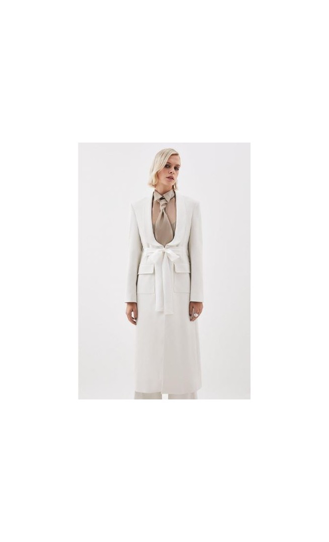 The Founder Premium Twill Tie Waist Detail Maxi Coat