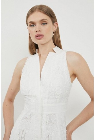 Lydia Millen Petite Lace With Cotton Sateen Woven Halter Dress