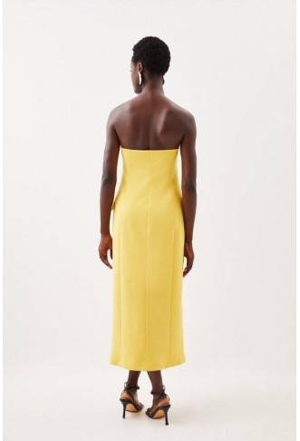 Compact Stretch Tailored Bandeau Double Breasted Midi Dress