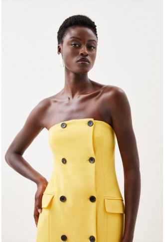 Compact Stretch Tailored Bandeau Double Breasted Midi Dress