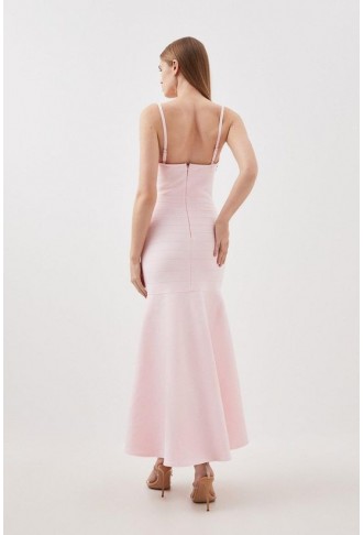 Figure Form Bandage Embellished Fishtail Knit Maxi Dress