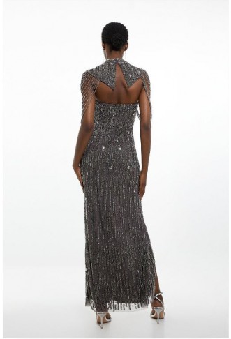 Petite Crystal Embellished Detachable Cape Maxi Dress