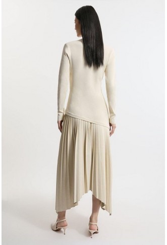 Pu Knit Belted Midi Dress