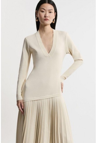 Pu Knit Belted Midi Dress