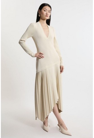 Pu Knit Belted Midi Dress