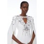 Crystal Embellished Cady Woven Cape Maxi Dress