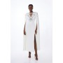 Crystal Embellished Cady Woven Cape Maxi Dress