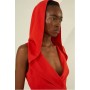 Compact Stretch Viscose Tailored Hooded Wrap Detail Midaxi Dress