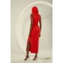 Compact Stretch Viscose Tailored Hooded Wrap Detail Midaxi Dress