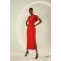 Compact Stretch Viscose Tailored Hooded Wrap Detail Midaxi Dress
