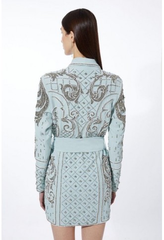 Crystal Embellished Woven Blazer Mini Dress