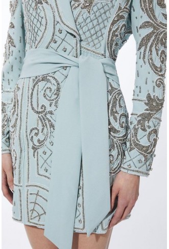 Crystal Embellished Woven Blazer Mini Dress